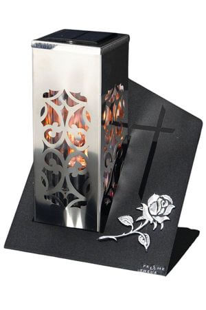 Strieborný solárny kahanec na hrob LUX Rose 23cm