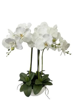 Fehér műorchidea kaspóban, Real Touch, 58 cm
