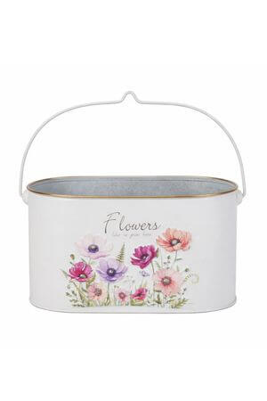 Dekoratív ovális fém virágtartó Flowers, 22 cm
