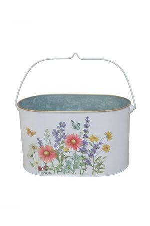 Dekoratív ovális fém virágtartó Mező, 22 cm
