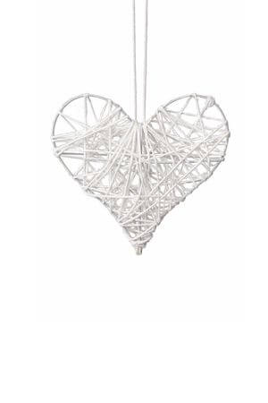 Biele závesné vypletané 3D srdce 8cm 6ks