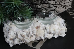 Krémový svícen z mušlí na dvě svíčky 20cm