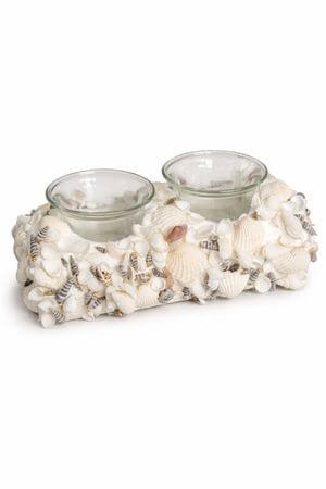 Krémový svícen z mušlí na dvě svíčky 20cm