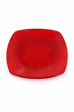 Červený talíř čtverec s oblými hranami 19 cm