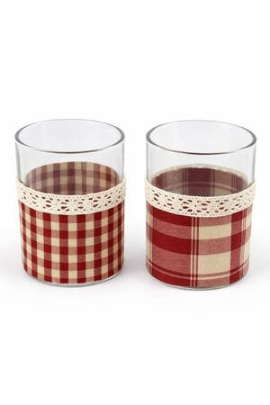 Piros kockás gyertyatartók 2-es készlet 