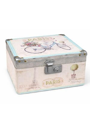 Retro truhlica modro krémová drevená 32cm