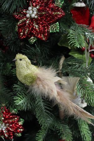 Zlatý trblietavý vtáčik na štipci 21cm