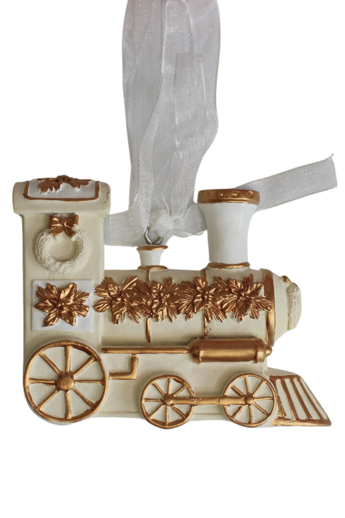 Krémově zlatá vánoční ozdoba vláček 7cm