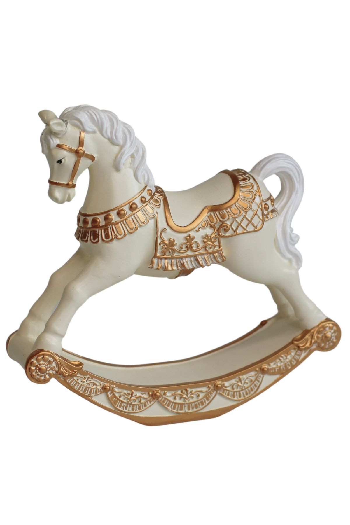 Krémovozlatá vánoční dekorace houpací koník 18cm