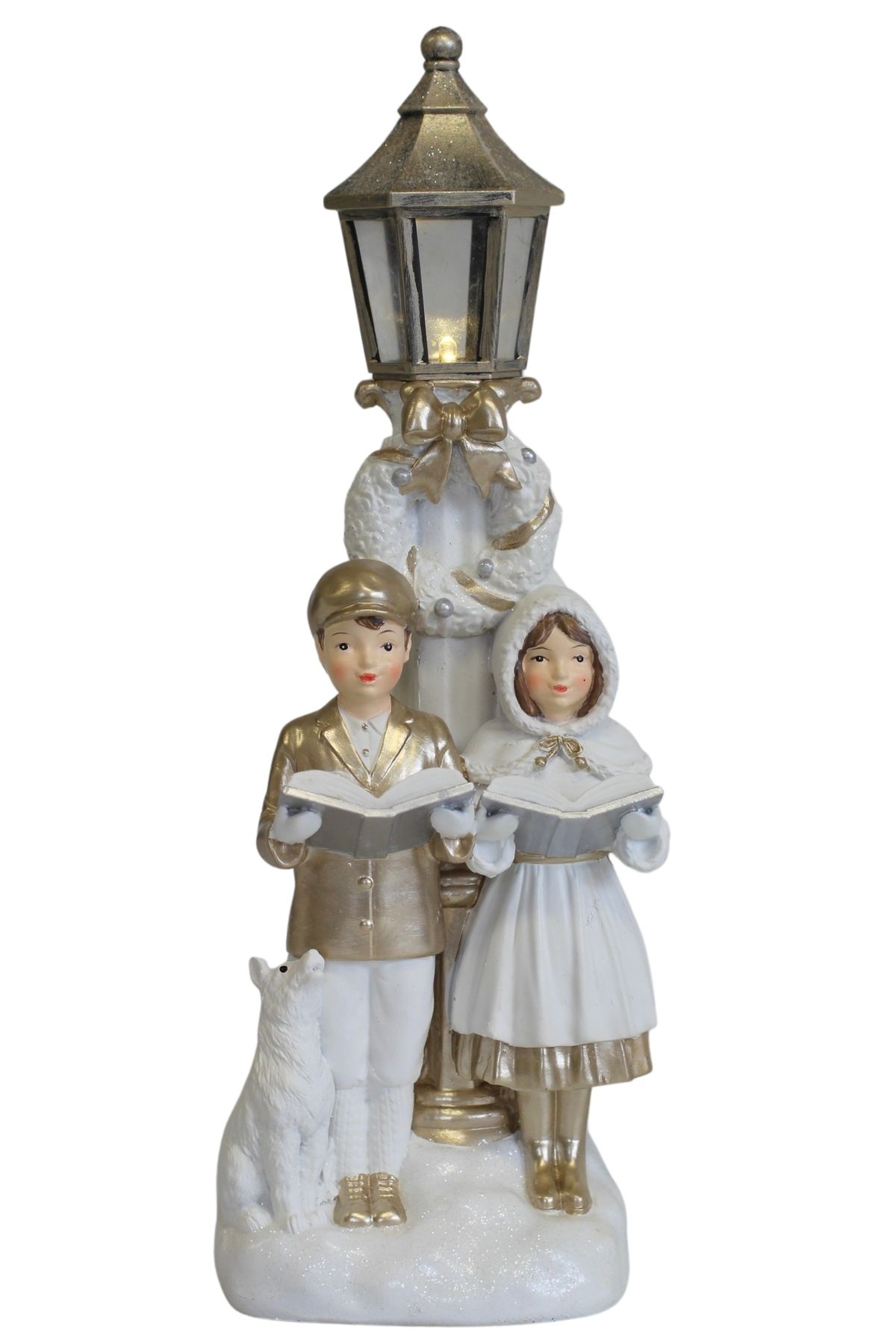 Bíle zlatá vánoční dekorace koledníci LED 35cm