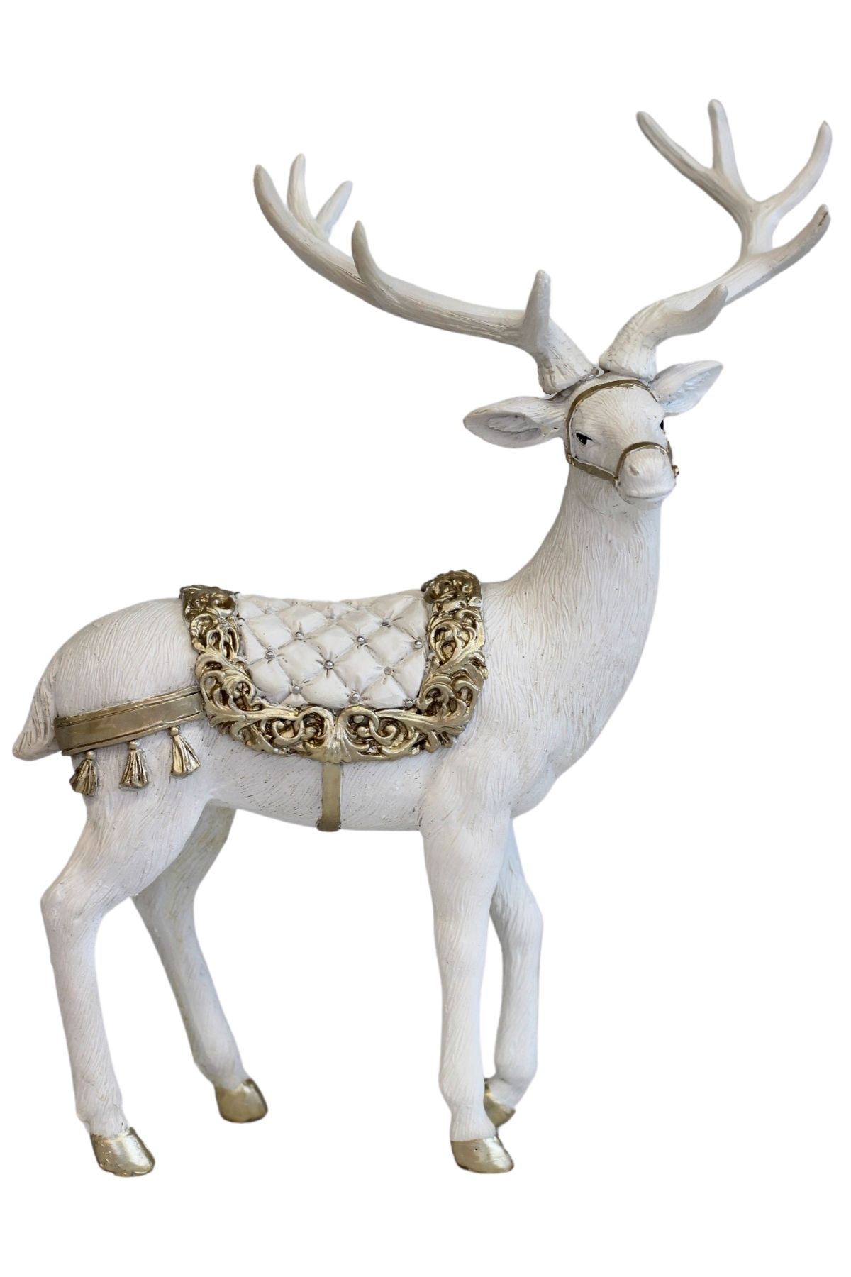 Bílo zlatá vánoční figurka jelena 30cm