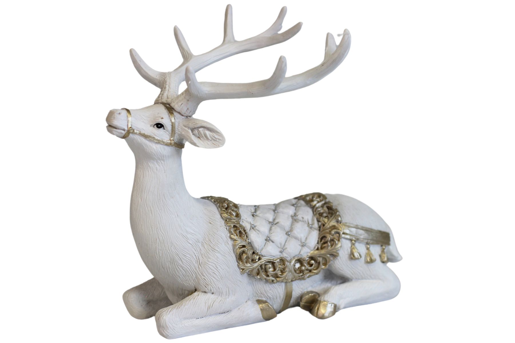 Bílo zlatá vánoční figurka jelena 18cm