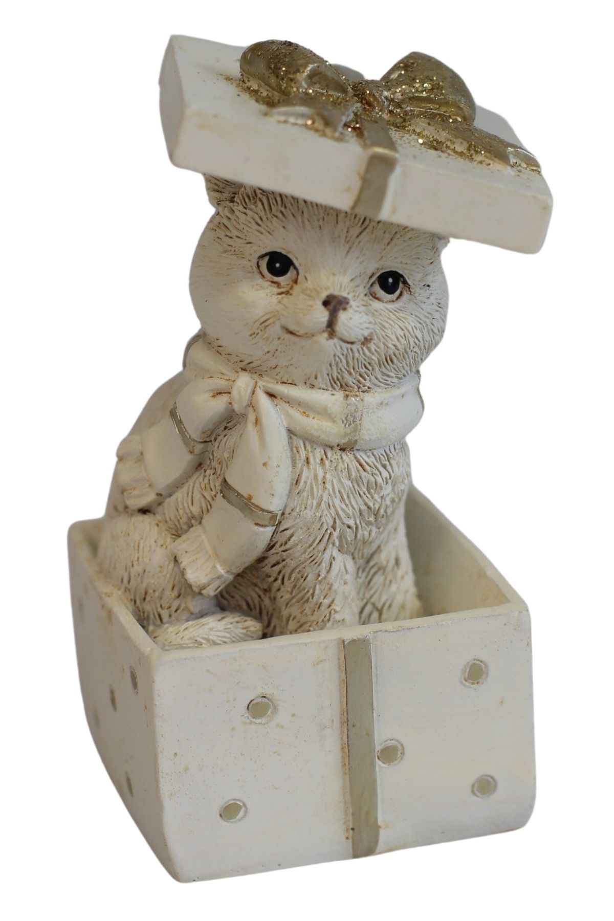 Bíle zlatá vánoční kočička 10cm