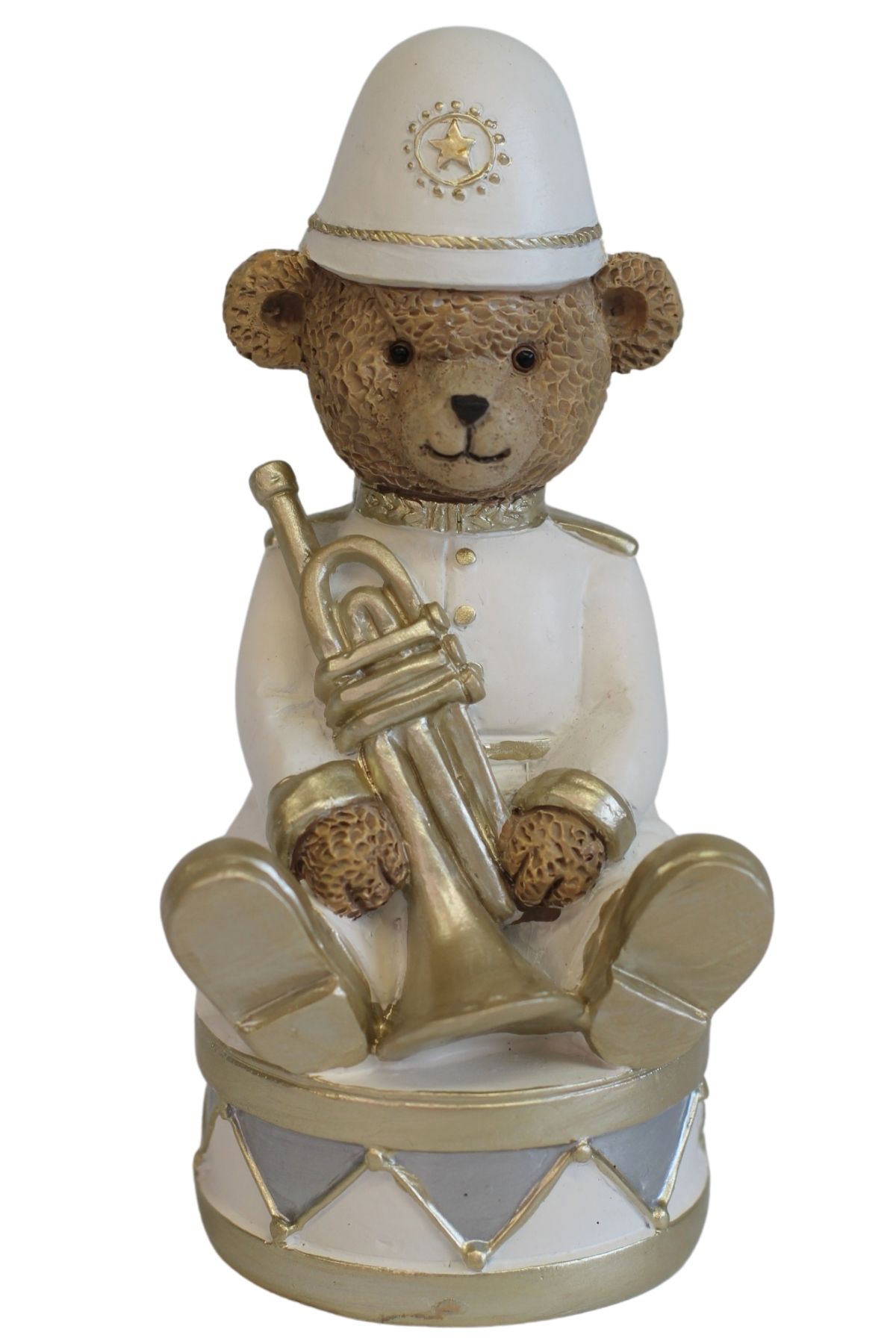 Bíle zlatý vánoční medvídek s trubkou 14cm