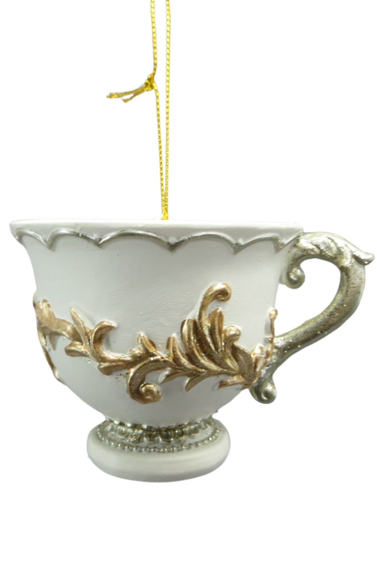 Bílá zlatá vánoční ozdoba hrnek 5cm