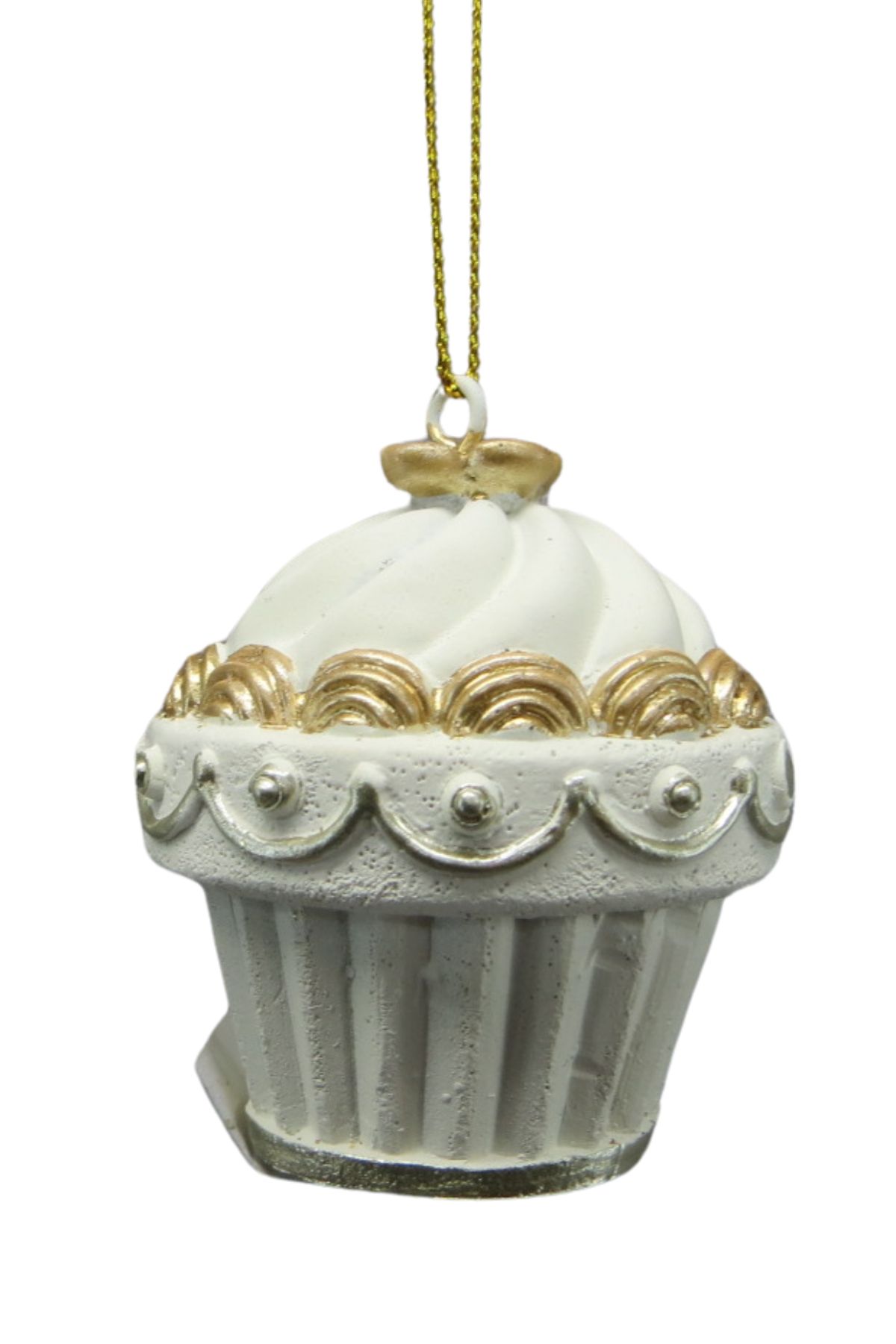 Bílá zlatá vánoční ozdoba na muffin 5cm