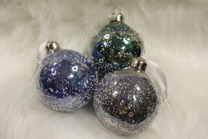 Modro strieborné zamrznuté vianočné gule 3ks 8cm