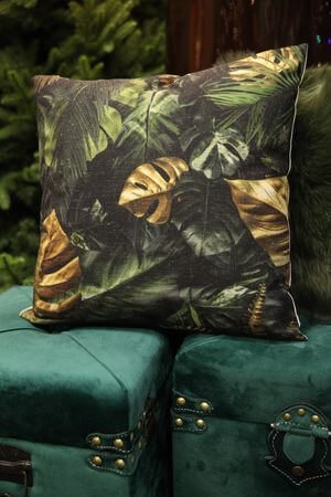 Zöld-arany dekor párna MONSTERA 43cm