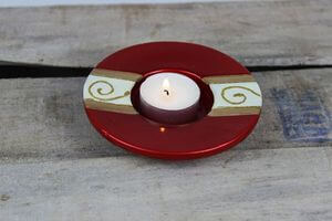 Červený kulatý keramický svícen 11 cm