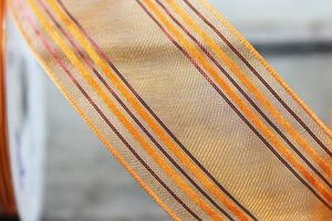 Narancssárga átlátszó szalag bordó csíkokkal 4cm 