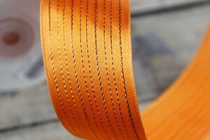 Narancssárga szatén szalag réz színű csíkokkal 4cm