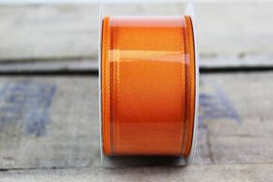 Narancssárga szatén szalag átlátszó csíkokkal 4cm