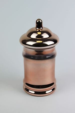 Měděná hnědá lesklá skleněná dóza 20cm