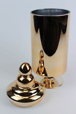 Zlatá lesklá sklenená dóza na podstavci 35cm