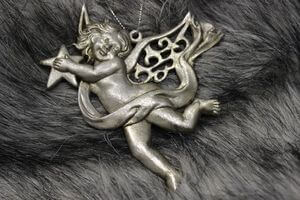 Antik ezüst angyal karácsonyfadísz 10cm