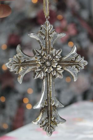 Antik ezüst karácsonyfadísz kereszt