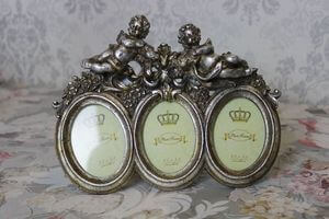 Antik ezüst hármas képkeret 
