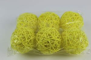 Žlté prútené dekoračné guľky 9cm