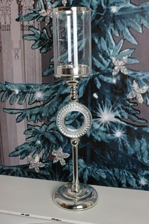 Ezüst kristály-üveg gyertyatartó 52cm