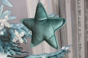 Modře zelená tiffany závěsná sametová hvězda 15cm